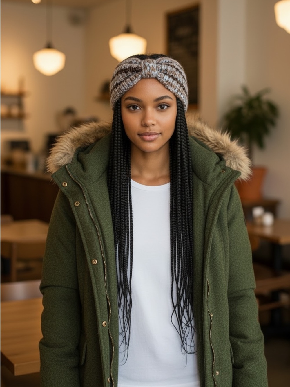 Anthropologie Knitted Twist Headband - light blue, tan and bronze